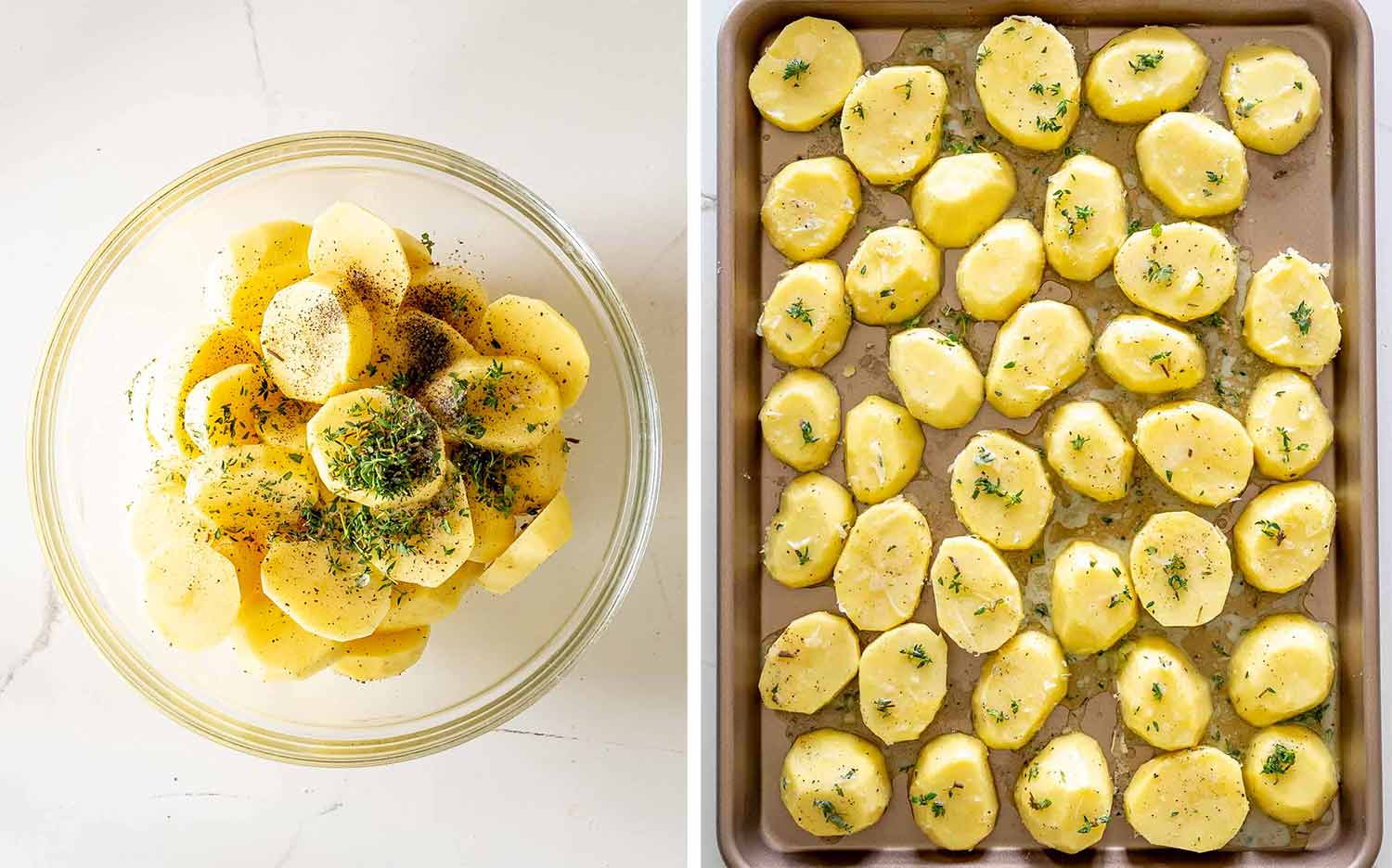 process shots showing how to make melting potatoes.