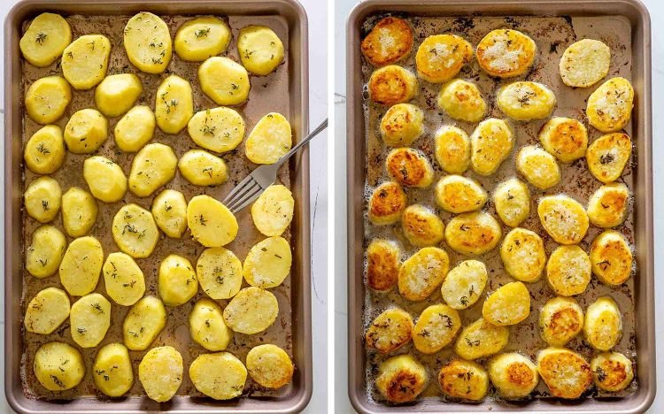 process shots showing how to make melting potatoes.