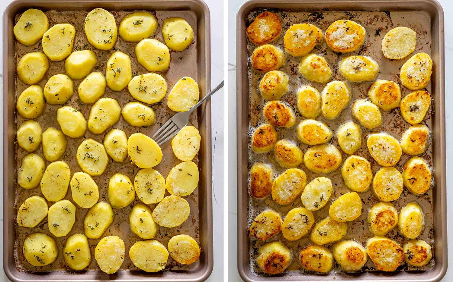 process shots showing how to make melting potatoes.