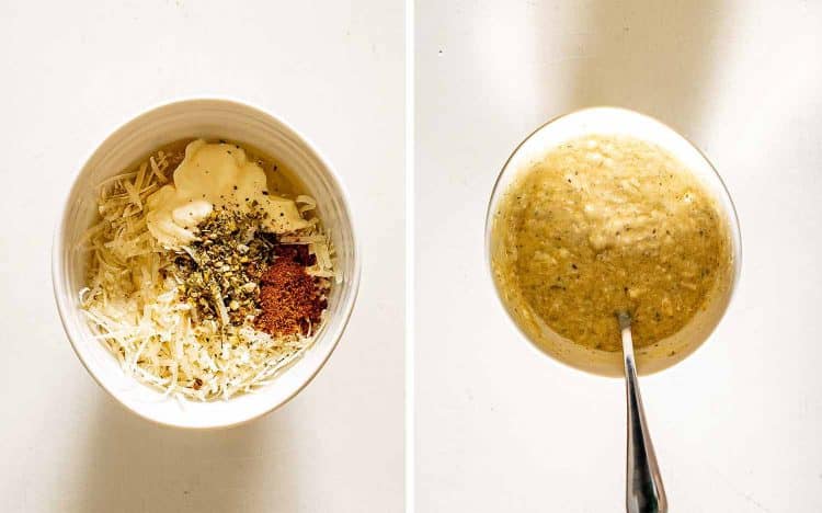 process shots showing how to make parmesan garlic chicken and potatoes sheet pan.