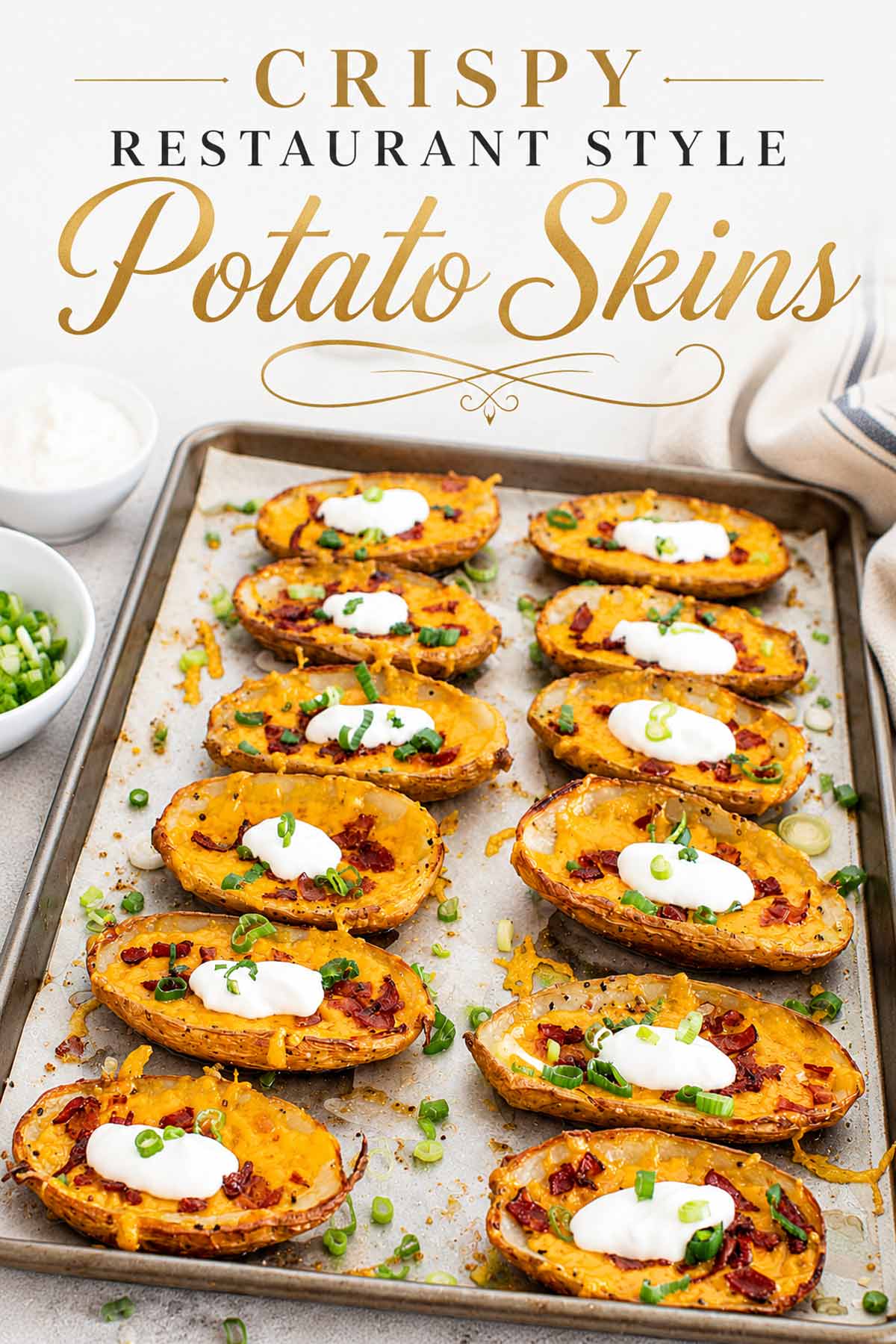 pin image for crispy restaurant style potato skins.