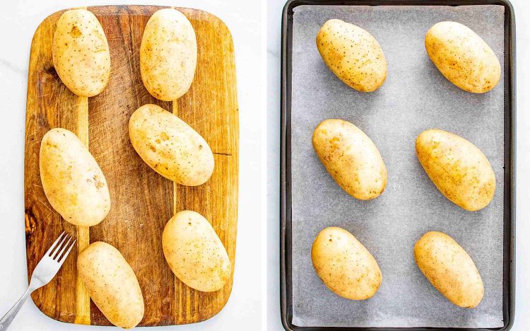 process shots showing how to make potato skins.