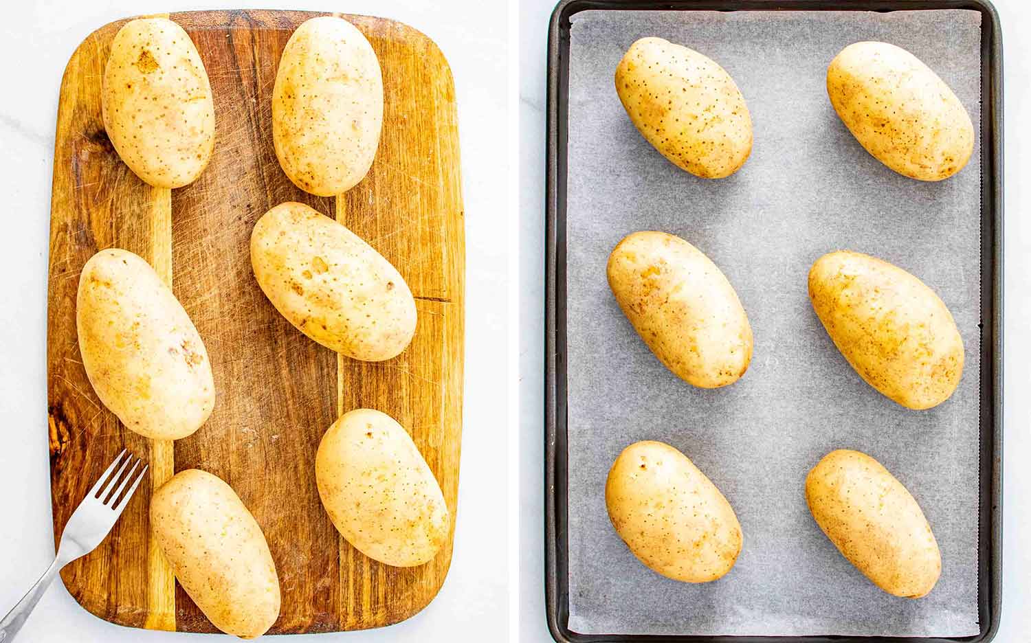 process shots showing how to make potato skins.