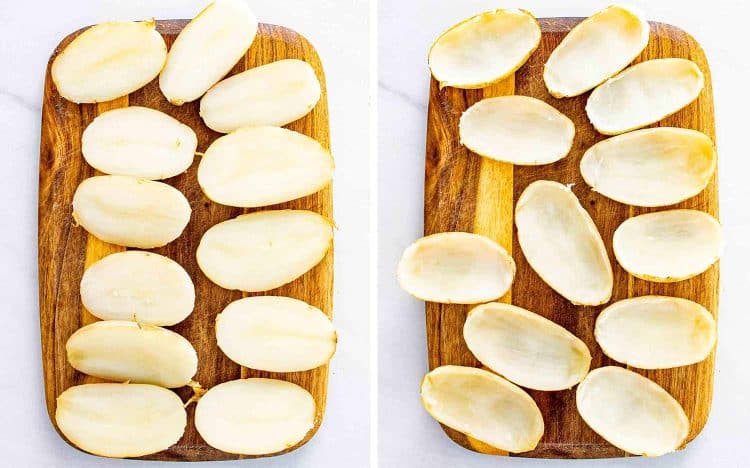 process shots showing how to make potato skins.