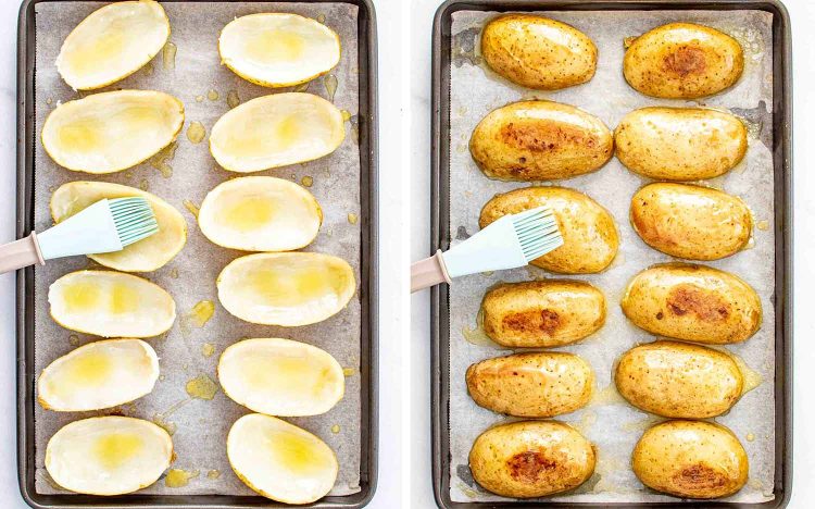 process shots showing how to make potato skins.