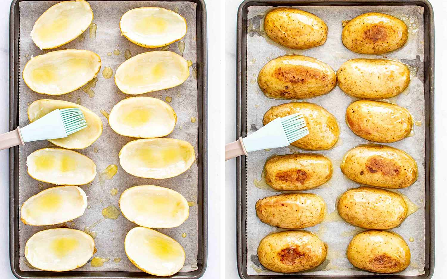 process shots showing how to make potato skins.