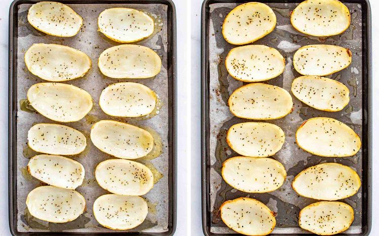 process shots showing how to make potato skins.