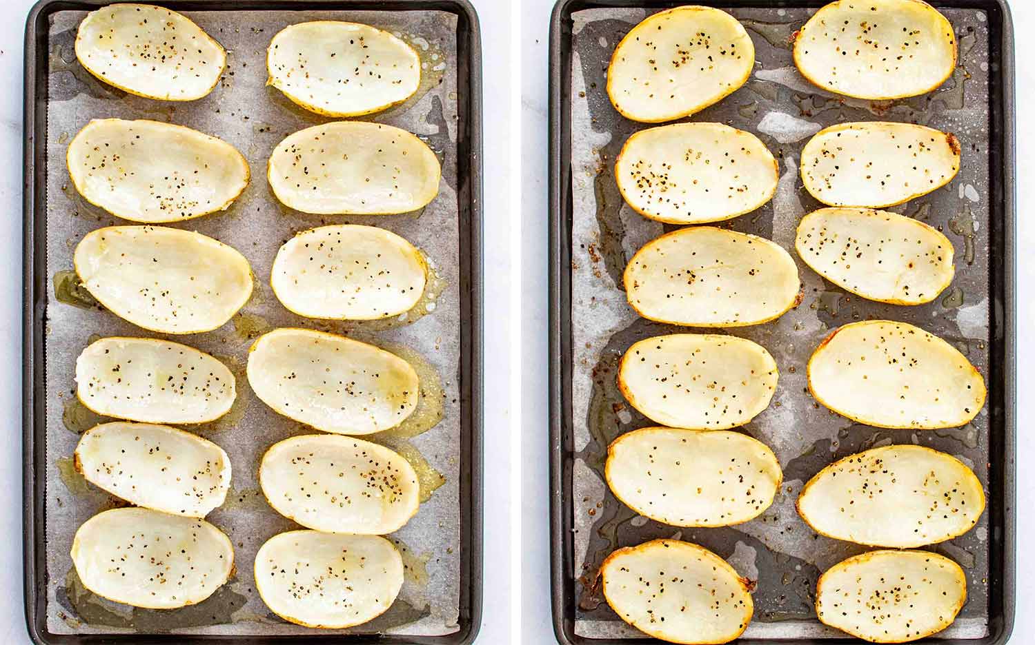 process shots showing how to make potato skins.