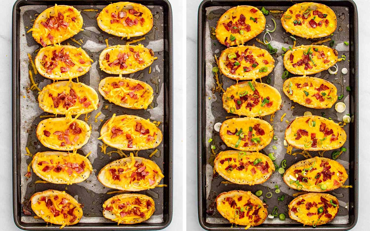process shots showing how to make potato skins.