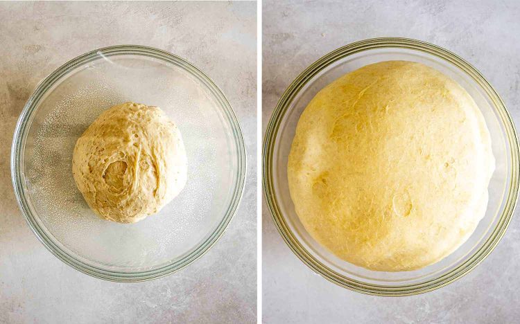 process shots showing how to make biscoff cinnamon rolls.