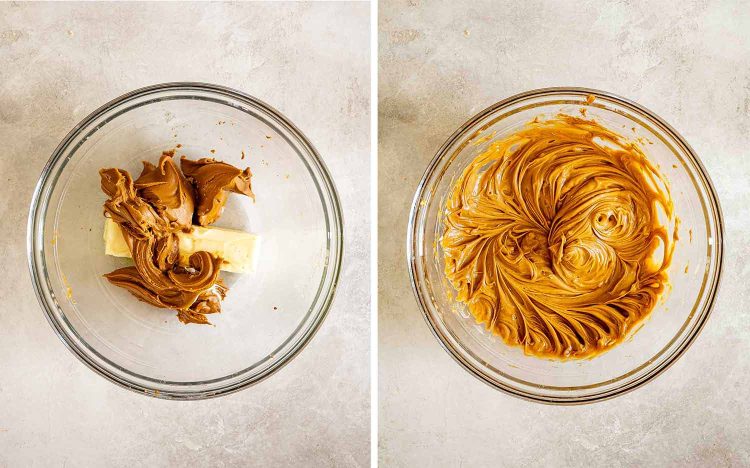 process shots showing how to make biscoff cinnamon rolls.