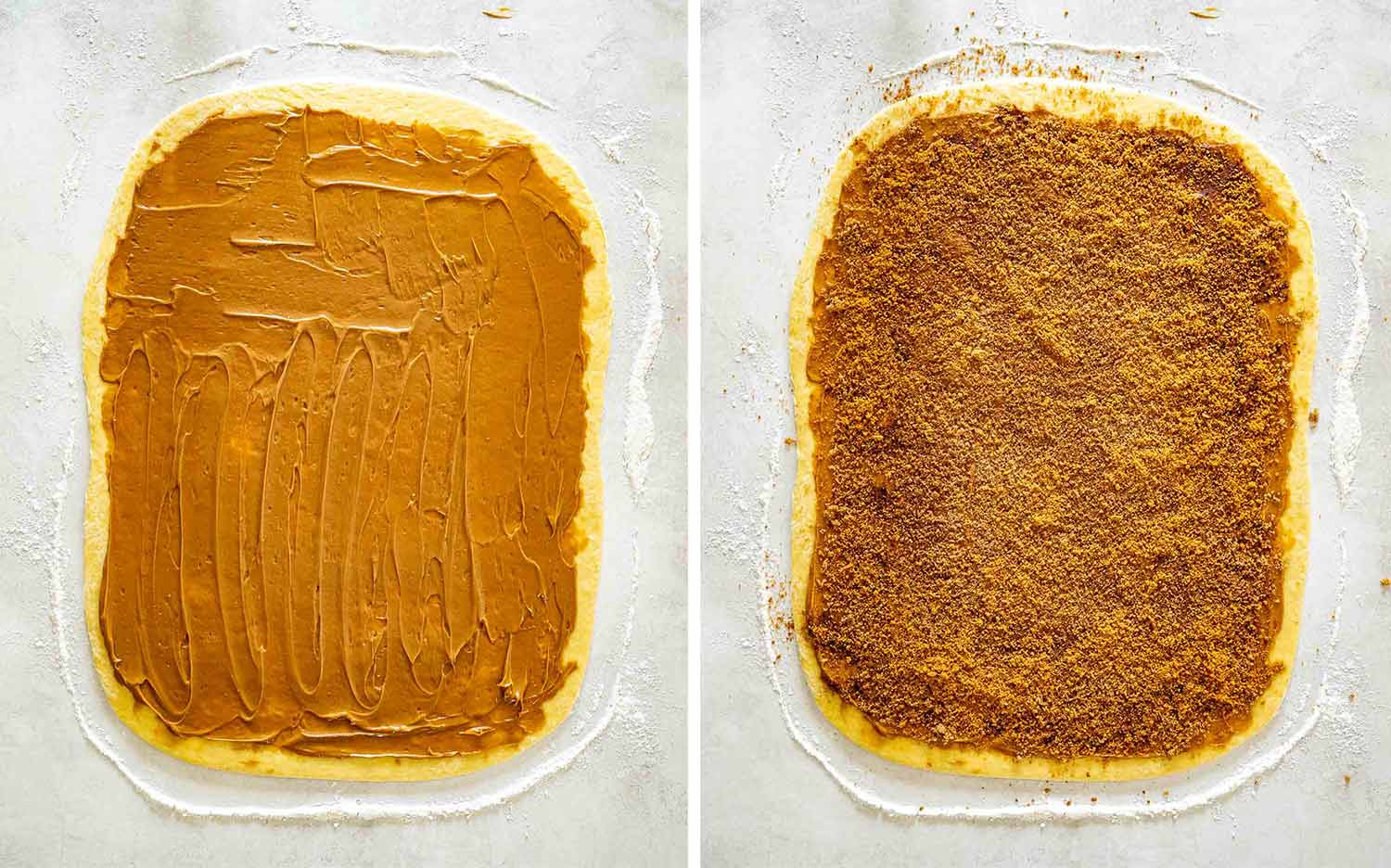 process shots showing how to make biscoff cinnamon rolls.