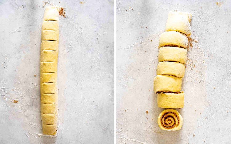 process shots showing how to make biscoff cinnamon rolls.