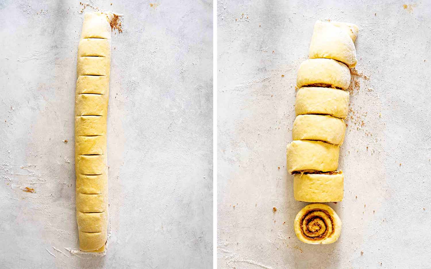 process shots showing how to make biscoff cinnamon rolls.