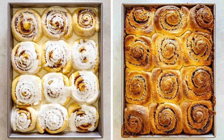 process shots showing how to make biscoff cinnamon rolls.