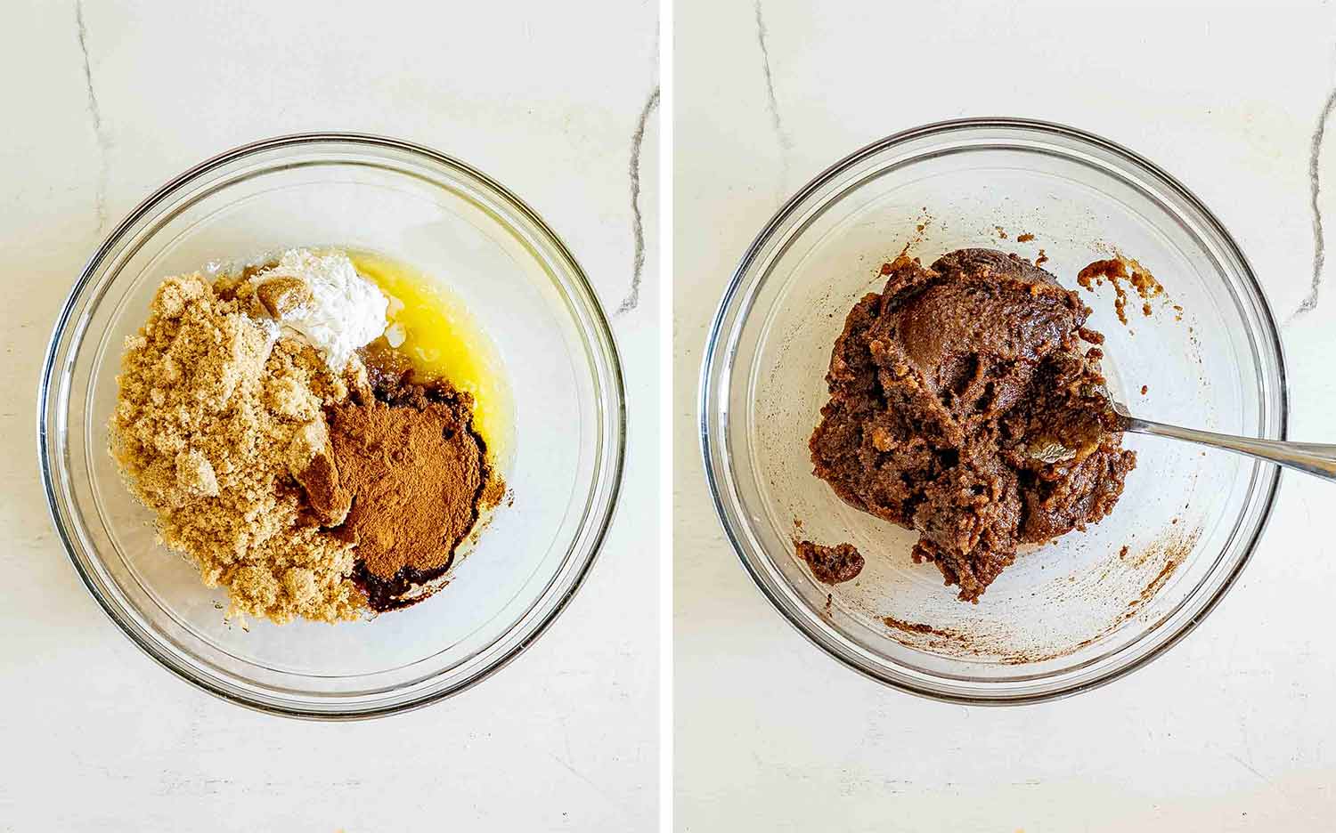 process shots showing how to make cinnamon roll cream cheese pound cake.
