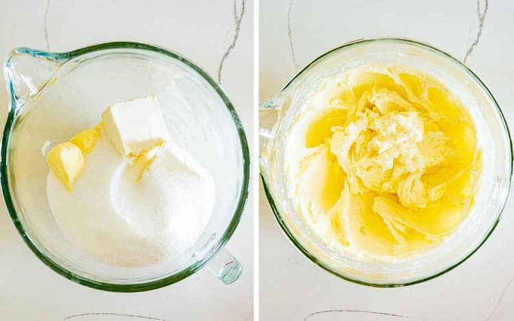 process shots showing how to make cinnamon roll cream cheese pound cake.