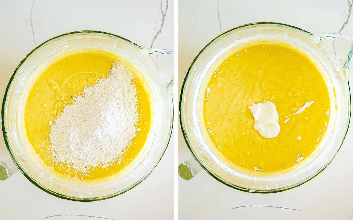 process shots showing how to make cinnamon roll cream cheese pound cake.