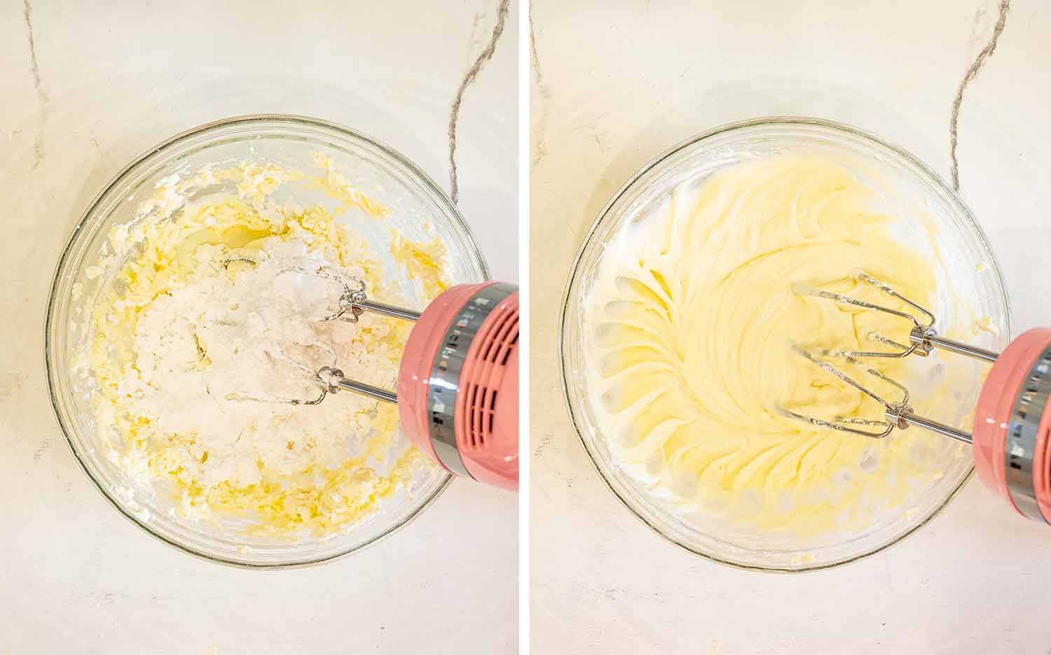 process shots showing how to make cinnamon roll cream cheese pound cake.