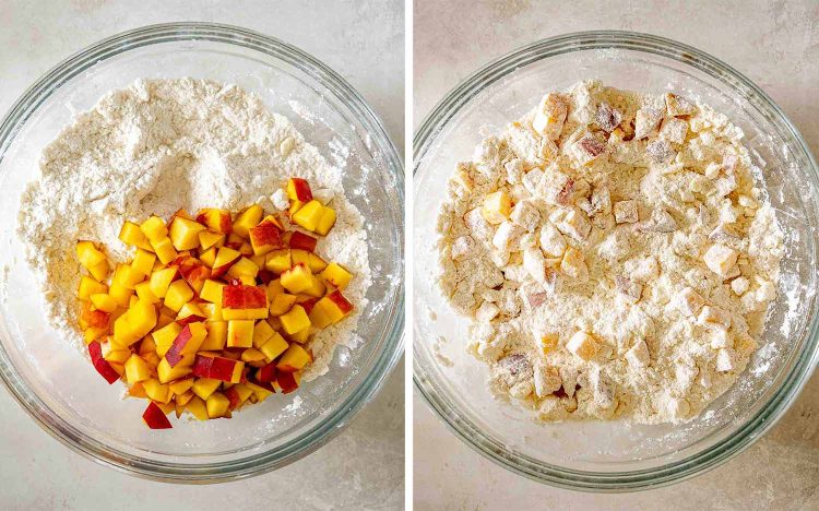 process shots showing how to make peach scones.