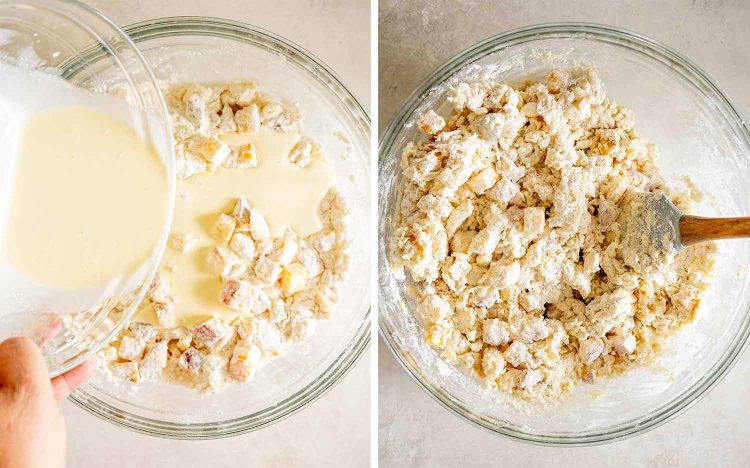 process shots showing how to make peach scones.