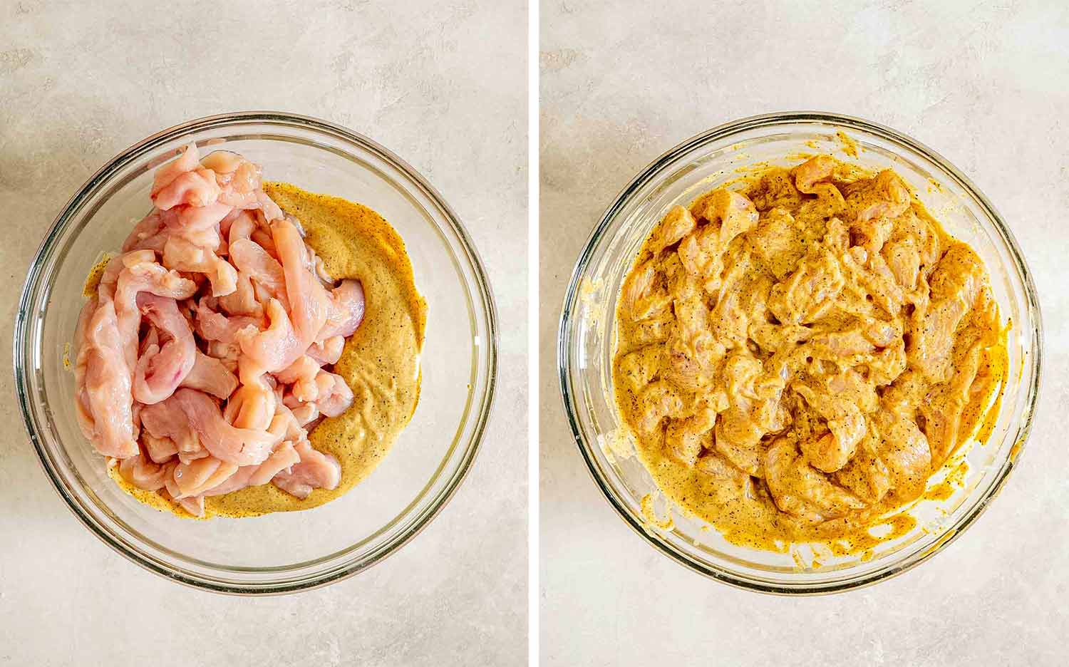 process shots showing how to make sheet pan chicken shawarma.