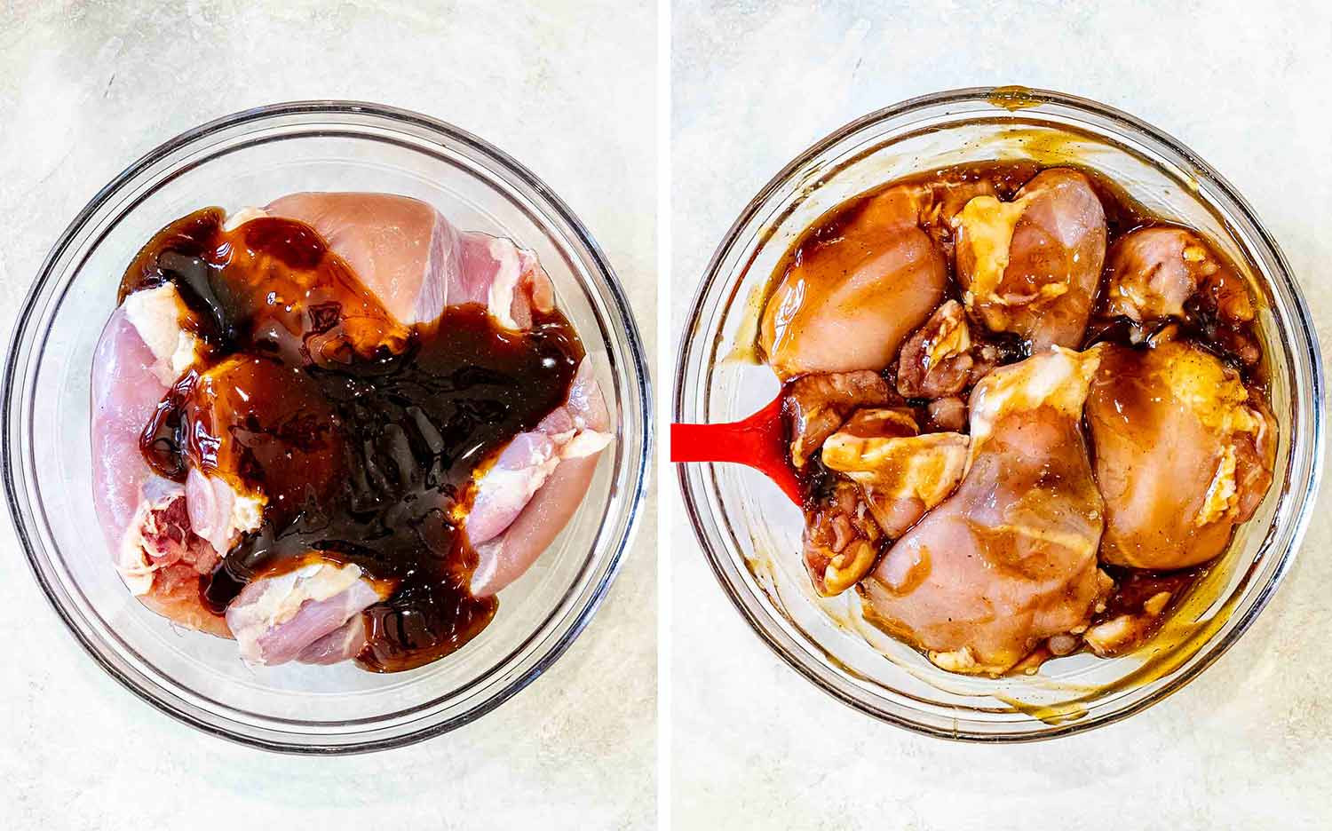 process shots showing how to make sheet pan teriyaki chicken.