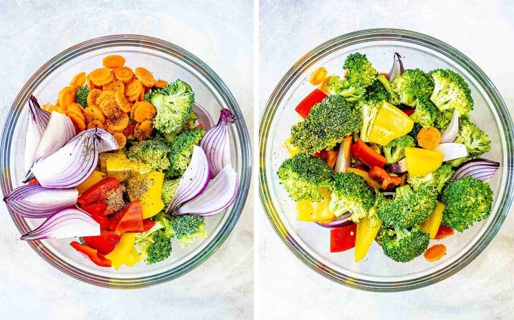 process shots showing how to make sheet pan teriyaki chicken.